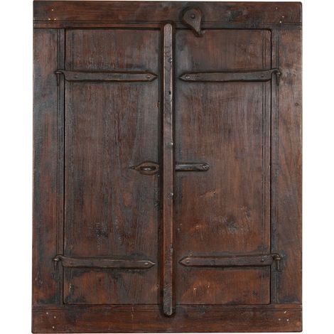 Grille de fenêtre en bois massif et en vieux fer médiéval avec cadre intérieur ou extérieur (1/5)