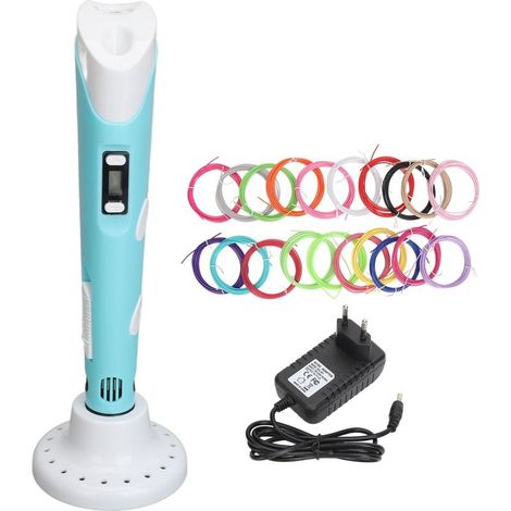 Kit de stylo d'impression 3D avec 20 Filaments PLA de 3 mètres, 5V, impression pour enfants, pour bricolage, artisanat d'art, bleu (1/5)