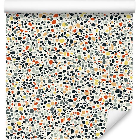 Papier peint terrazzo gris clair, gris, beige et crème 50 x 1000 cm (1/5)