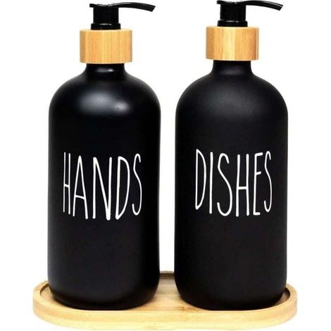 Set di 2 dispenser di sapone in vetro, 500 ml, set da cucina, flacone con pompa per sapone liquido -Crezuo