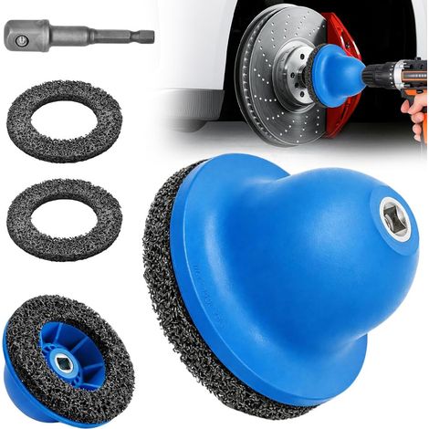 4 Pièces Meuleuse de Moyeu de Roue, Ponceuse de Moyeu de Roue, Ø intérieur 90 mm Ø extérieur 150 mm, Nettoyeur de Moyeu avec 2 Disque de Rechange, avec Entraînement 1/2" pour Changement de Jante (1/5)