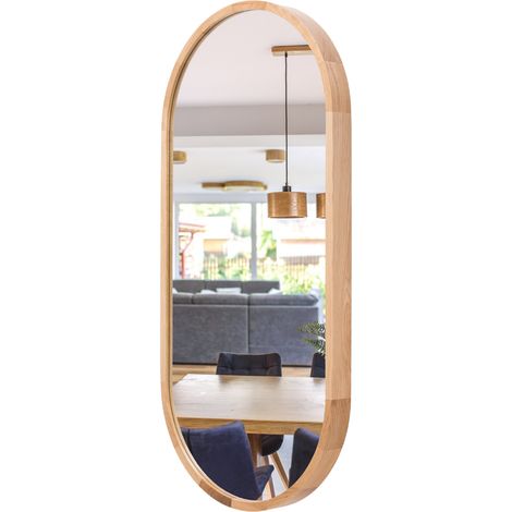 Miroir de salle de bain ovale LEJA avec cadre en chêne, 100 x 48 cm, élégant (1/5)
