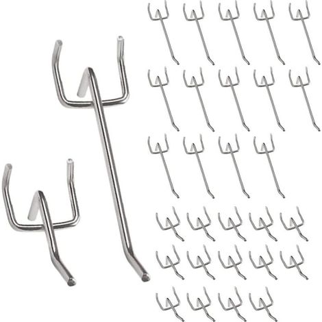 30 Stück, je 15 Stück in jeder Größe, silberfarbene Metall-Lochwandhaken, 5 cm und 10 cm lang, perforierte Wandhaken (1/5)