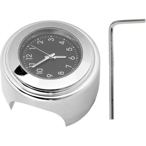 Horloge de guidon universelle pour moto 22-25 mm, fixation métallique, cadran noir (1/5)