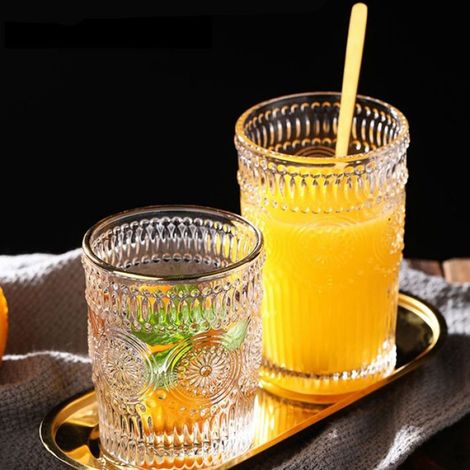 Verre À Eau - Verre En Verre Trempé 300 ml Ou 350 ml - Design Relief Vintage - Pour Maison Et Événements - Lot De 1 (1/5)