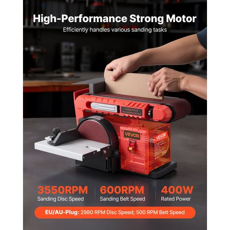 Ponceuse à Bande et à Disque 400 W Bande Abrasive Réglable 101,6 x 914,4 mm Disque de Ponçage 152,4 mm Table de Travail Réglable 0-… (1/5)