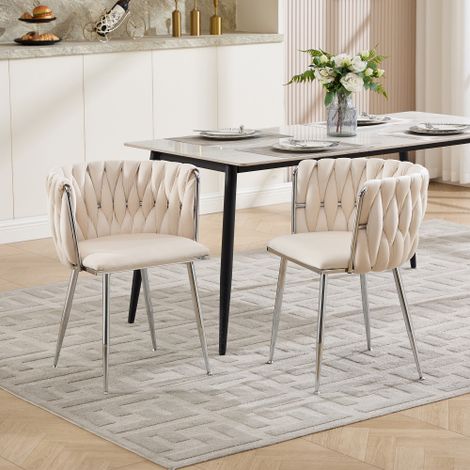 Sedia in velluto, sedia da pranzo intrecciata, poltrona moderna da soggiorno, sedia da sala da pranzo, sedia da cucina, sedia da camera con toletta, sedia da pranzo con gambe argentate, set di due pez (1/5)