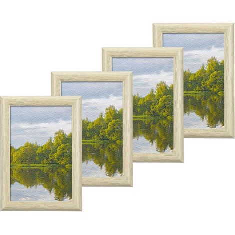4 Cadres Photo En Bois 4 x 6 Pouces Cadre Photo En Bois Avec Couleur Chêne Blanc (1/5)