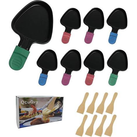 8PCS Poelon Raclette Triangulaire 18x10cm Revêtement Antiadhésif mini Poelon Raclette avec Matériau épaissi avec 8 Pelles en Bois Naturel pour Omelette au Fromage Fondu (8Pcs Multicolore) (1/5)