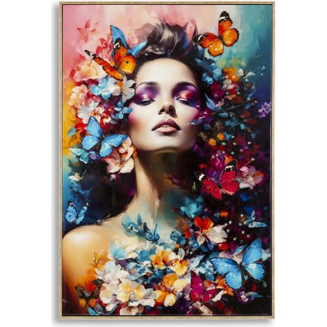 Dipinto su tela Marty A donna con fiori e farfalle, 62x92 cm (1/5)