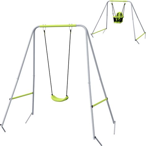 Balançoire portique 2 en 1 bébé ceinture sécurité 5 points intérieur extérieur vert