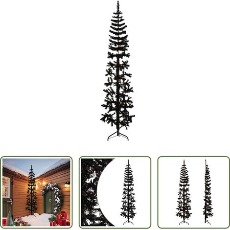 Décor de Noël - Demi sapin de Noël artificiel mince avec support Noir 240 cm (1/5)