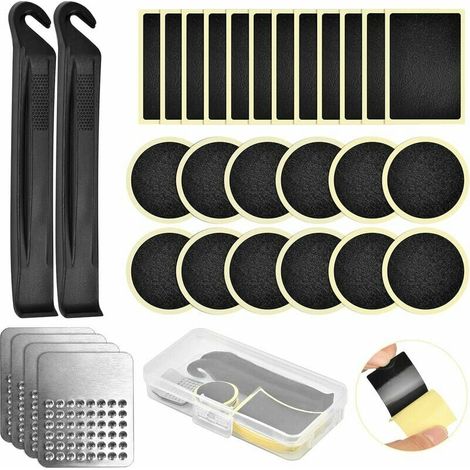 30 Pièces Kit de Réparation Crevaison Vélo, Kit de Reparation Chambre a Air avec Patch Reparation Pneu Velo sans Colle, Leviers de Pneu et Lime Métallique, Idéal pour Vélo, VTT (1/5)