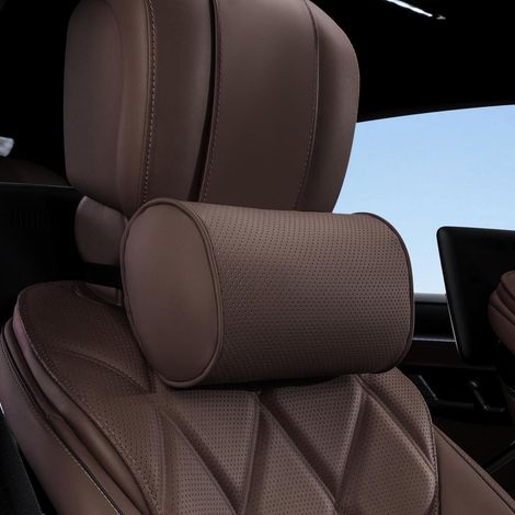 Auto Nackenkissen Leder Ergonomisch Verstellbar für Auto & Büro Braun (1/5)