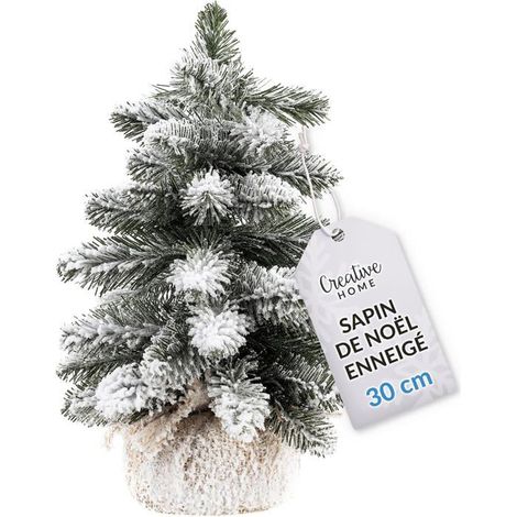 Mini sapin de Noël artificiel - CREATIVE HOME - Enneigé - 30 cm - Décoration de table - Matériaux naturels (1/5)