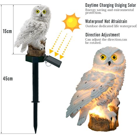 Lot solaire étanche hibou LED, lumière jardin paysager, lampadaire clôture, décoration extérieur allée terrasse (1/5)