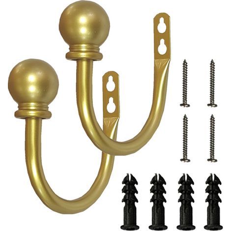 Vorhang-Raffhalter, Vorhanghaken mit Schrauben, Wandmontage, dekorative Raffhalter für Schlafzimmer, Wohnzimmer, Büro, goldene Kugel-Vorhang-Endstücke (2 Stück)