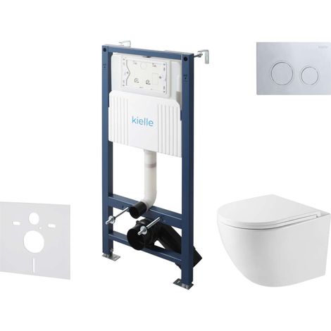 kielle Genesis New - Set Vorwandinstallation, kompakt-WC Oudee, Vortex Rimless+, Softclose-Sitz und Betätigungsplatte Gemini New III, Hochglanz Chrom 30528SS41