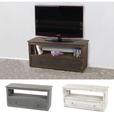 Support TV table TV lowboard étagère TV, shabby look, vintage - blanc (1/5)