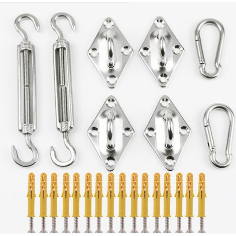 Kit de Fixation pour Voile d'Ombrage – Acier Inoxydable 304, Accessoires Complets – Adapté Toile d'Ombrage Triangulaire/Carré