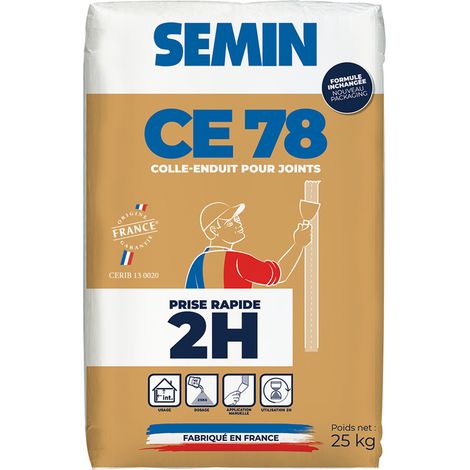 Enduit pour Joints de Plaques de Plâtre Semin - CE 78 - Temps de Prise 2 Heures - Sac de 25 kg