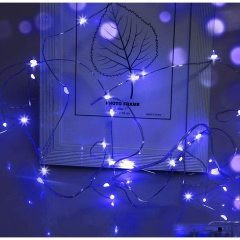 Guirlande lumineuse LED, 2 m, 20 LED, fonctionne avec une pile bouton CR2032, idéale pour les fêtes, le jardin, Noël, Halloween et les mariages (bleu), lot de 20. (1/5)