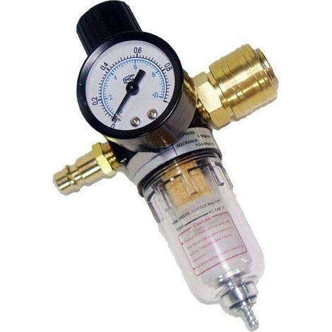 Riduttore di pressione Unità di manutenzione dell'aria compressa Regolatore di pressione da 1/4" con separatore d'acqua e raccordi rapidi tedeschi per filtro del compressore e utensili pneumatici (1/4)