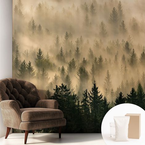 Papier peint intissé mural avec colle pour salon et chambre Décoration murale rapide - Colle incluse gratuite Brume forestière 250x250 cm (1/5)