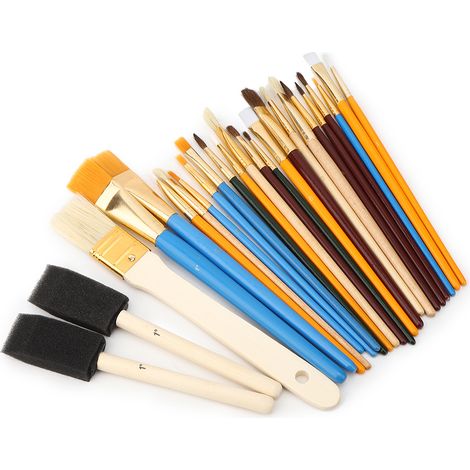 Ensemble de 25 pinceaux à poils doux pour peinture à la gouache, avec manche en bois, pour le dessin et le bricolage. (1/5)