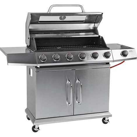 Edelstahl Grillwagen Gasgrill Mexico 6+1 19,3 kW Piezo 7 Flammen Rost 78x36 cm (1/5)