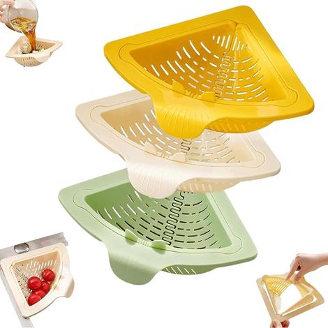 Corbeille à évier magnétique à coins, corbeille à évier triangulaire sans perçage avec fond à ouverture par torsion, support de déchets de l’évier, panier filtre pour la cuisine pour laver fruits et l (1/4)