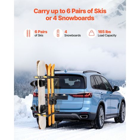 Porte-skis sur attelage pliable, compatible avec récepteur 5 cm, support réglable pour planche à neige, capacité 6 paires de skis o…