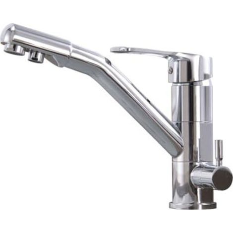 3-Wege-Küchenarmatur, 360° schwenkbare Küchenarmatur, Spültischarmatur mit flexiblem Auslauf, G3/8 Zoll (Dreifachanschlussarmatur mit Wasserfilter, Chrom) (1/5)