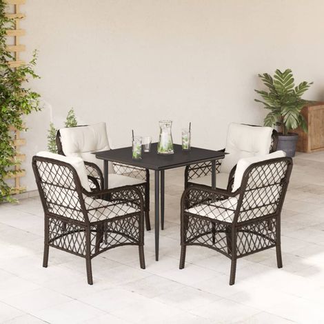 5-tlg. Garten-Essgruppe mit Kissen Braun Poly Rattan (1/5)