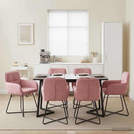 6 chaises de salle à manger en velours rose avec accoudoirs et structure métal, 59 x 56,5 x 86 cm - PANGIVO (1/5)