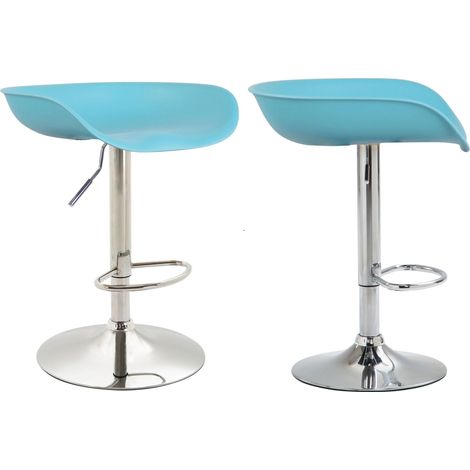 Conjunto de 2 taburetes de bar con altura regulable y asiento giratorio en plástico azul patas tulipa de metal cromado con reposapiés TDB10269 (1/4)