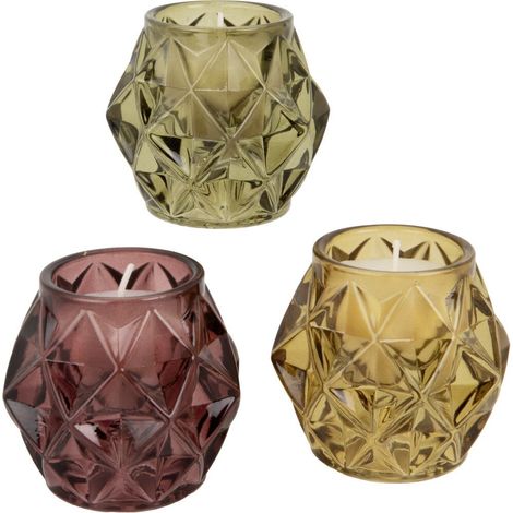 Etm Color Candela Esagono Vetro Assortito H 7 cm S/3