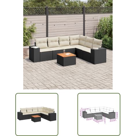 The Living Store 7-tlg. Garten-Sofagarnitur mit Kissen Schwarz Poly Rattan - Gartenmöbel Set - PE-Rattan Möbel - Outdoor Lounge - Esstisch - Gartenstuhl (1/3)
