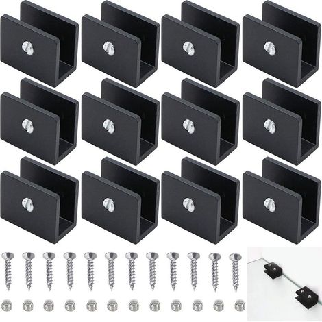 Lot de 12 pinces de garde-corps en verre, support d'étagère en verre, support d'étagère en verre en aluminium réglable, support d'angle en métal en forme de U, pinces à verre à trou unique (1/5)