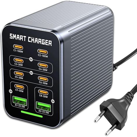 425W USB-C Multiport-Ladegerät, 10-in-1 GaN Schnellladestation für Laptops, PD140W, 100W/QC20W (8C + 2A), kompatibel mit MacBook Pro/Air, iPhone, HP, Galaxy S25 usw. (1/5)