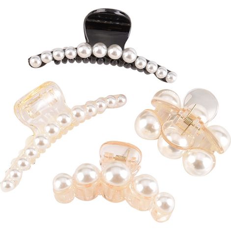 Lot de 4 grandes pinces à cheveux en perles blanches et noires pour cheveux longs et épais. Accessoires pour cheveux femmes et filles. (1/5)