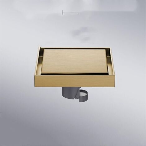 Floor drain 10 x 10 cm, anti-odor, for bathtub and shower, square, gold, 304 stainless steel, 10 x 10 cm (gray ABS). (1/5)