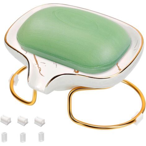 2pcs Porte-Savon Céramique Porte-Savon avec Drainage Support Ceramique avec Drain Séparé Auto Drainant Antidérapant pour Salle de Bain Lavabo Cuisine (Blanc)