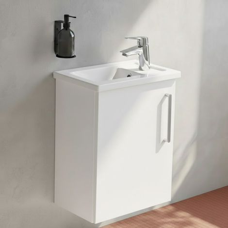 Vitra Root Flat Compact Wall Hung 1-Door LH Vanity Unit with Basin 450mm Wide - High Gloss White (1/4)