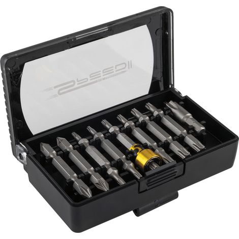 Speed II Bitbox mit Doppelbit, Bit-Satz, 10-teilig inklusive Magnetring mit starkem Dauermagnet, zähharte Bits für harten Schraubfall, PH/PZ/TX, 60 mm (1/5)