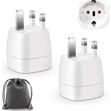 Adaptateur Prise Anglaise, 2 Pièces Adaptateur de Voyage France vers UK, Adaptateur de Prise pour Irlande, Angleterre, Ecosse, Dubaï, Malte, Adaptateur Type G (Noir) (1/4)