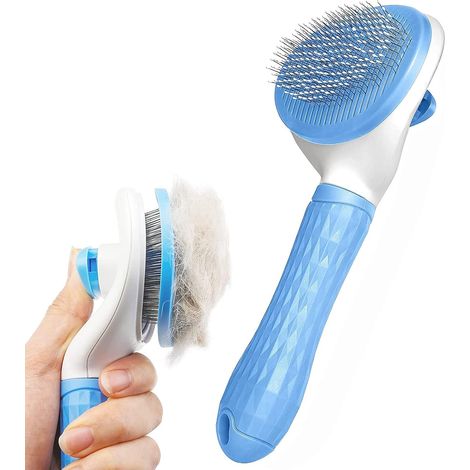 Brosse pour chien et chat, peigne de toilettage, brosse autonettoyante pour chat et chien avec manche lisse, outil de toilettage pour animaux avec bouton de nettoyage, outils de démêlage (1/5)