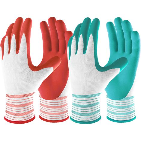 Filiyano-Lot de 2 paires de gants de jardin respirants pour femmes, gants de travail antidérapants en caoutchouc, taille moyenne, rouge et vert (1/5)