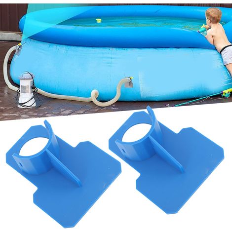 Support de tuyau pour piscine hors-sol - Pack de 2 supports ABS avec attaches et colliers de serrage - Accessoire pour tuyaux bleu (1/5)