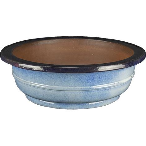Vaso per bonsai rotondo in gres smaltato azzurro-blu 44x44x13,5 cm - TY124a